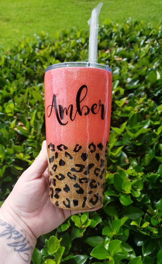 Leopard Print Name Tumbler